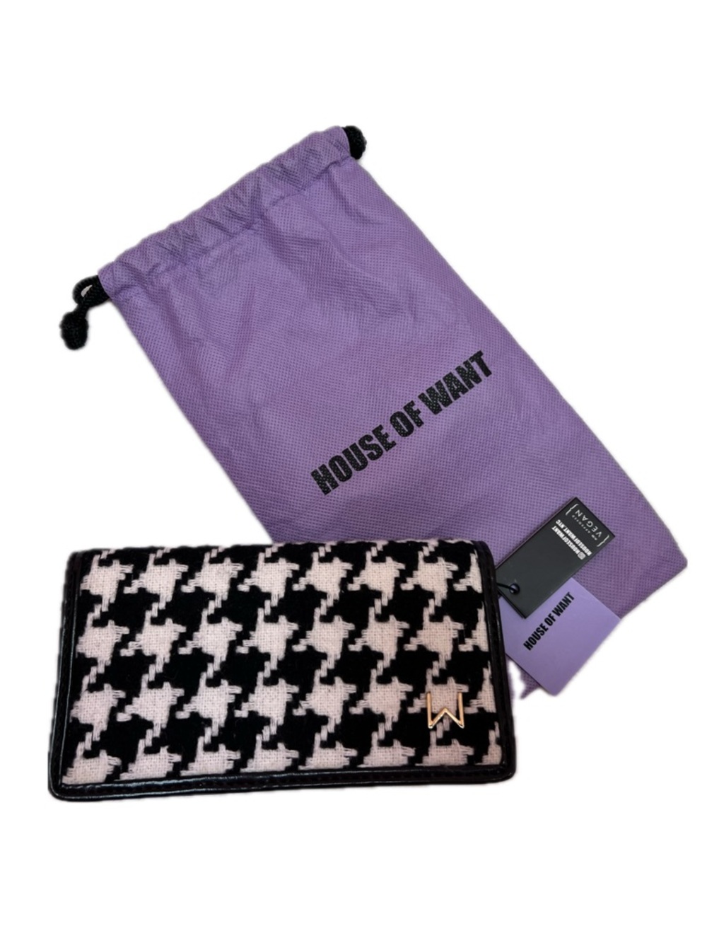 House of Want Houndstooth Clutch With Crossbody Chain